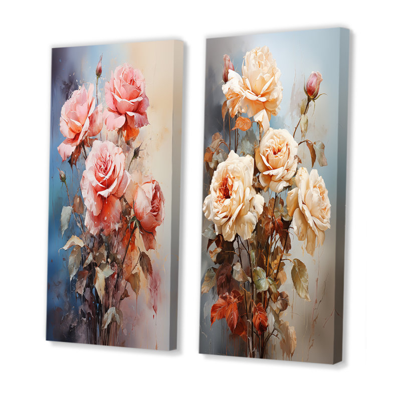 Harmonous Rose Bouquet - Roses, ensemble de 2 reproductions d'art mural, H 32 po x l 33 po, Toile tendue