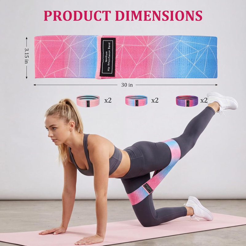 Durable & Comfortable Fabric Resistance Bands – 6-Pack Exercise Loops for Home Gym, Yoga, Pilates – Heavy/Medium/Light Strength Levels – For Women & Men – Ideal for Glutes, Legs, Full Body