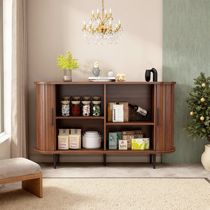 Buffet Boho avec portes coulissantes, buffet de rangement Curvy Edge