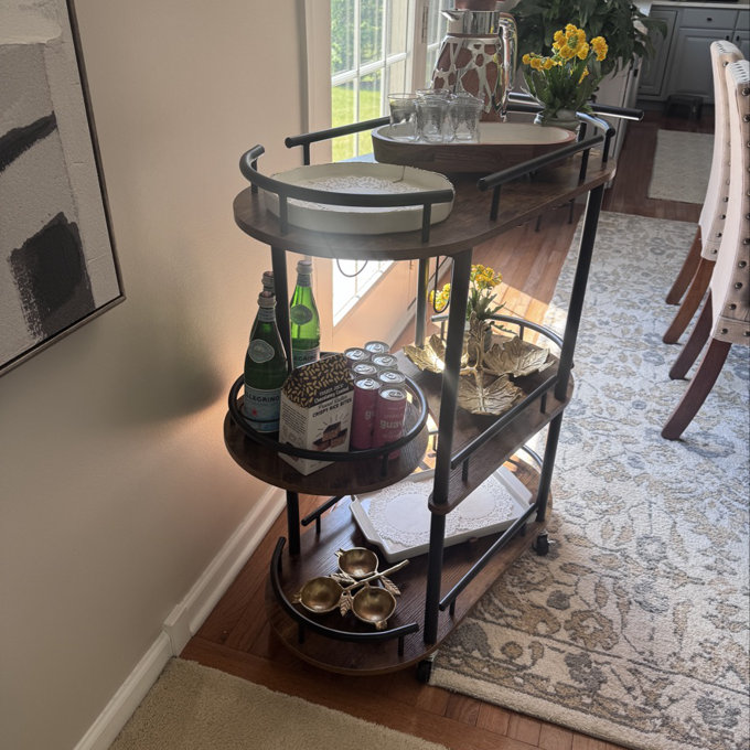Bar Carts with 4-Tiers Storage Shelves，Mobile Bar Seving Carts On Wheels with Wine Rack and Glass Holder for Kitchen, Dining Room, Living Room - Black