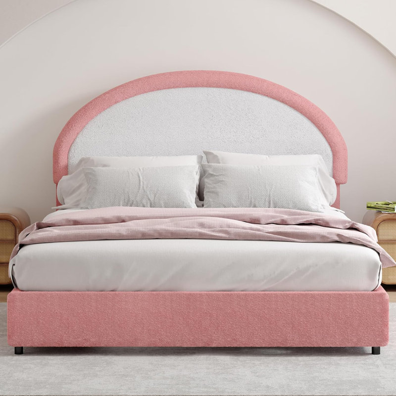 Base de lit tapissier avec tête de lit Boucle, Lit double, Blanc