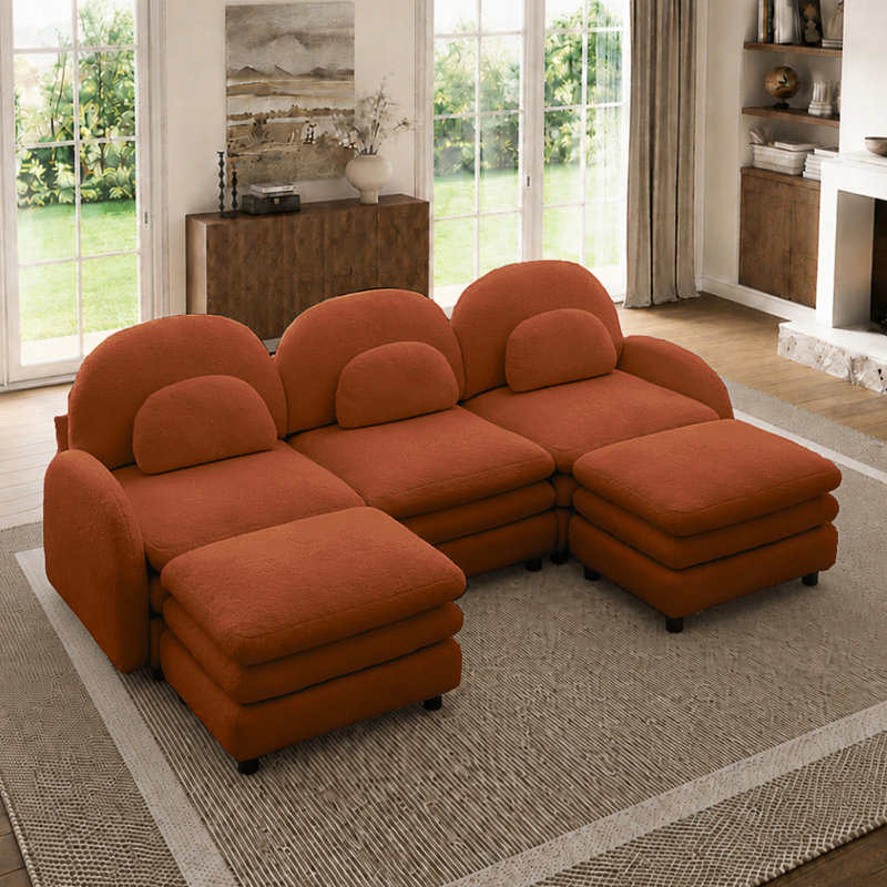 Canapé modulaire incurvé avec coussins à double couche et repose-pieds mobile, L 98,2 po, Orange moelleux