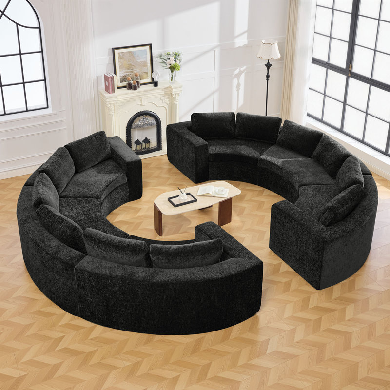 Canapé modulaire courbé Boneless, 4 à 12 places avec accoudoirs larges de 8,47 po, aucun assemblage requis, Noir, 12