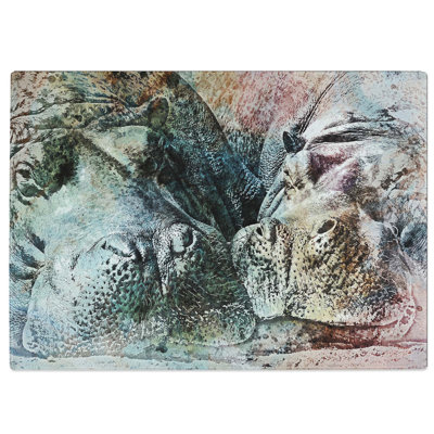 Tempered Glass Pair of Sleeping Hippos Chopping Board