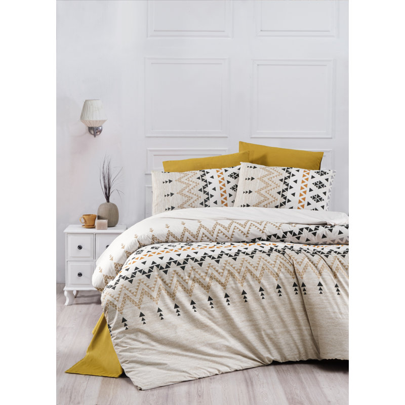 Emmalee Cream/Mustard/Black 100% Cotton Duvet Cover Set, Twin Duvet Cover + 1 31" x 31" Pillowcase