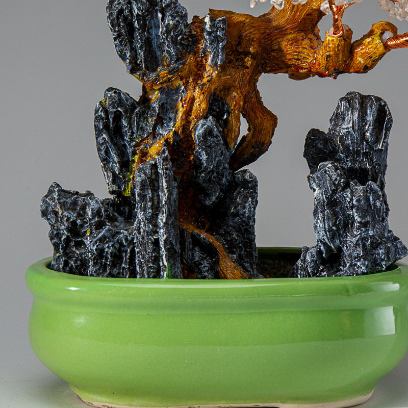 Genuine Quartz Gemstone Bonsai Tree in Oval Ceramic Pot (12")