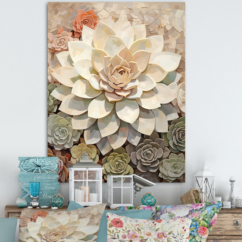 Beige succulent «Soft Bloom IV», art mural sur toile, H 20 po x l 12 po, Toile tendue
