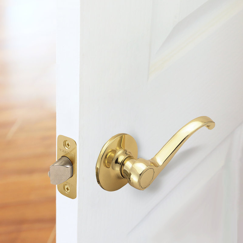 Scroll Lever Passage Door Lever, Polished Brass, 2-Way Latch