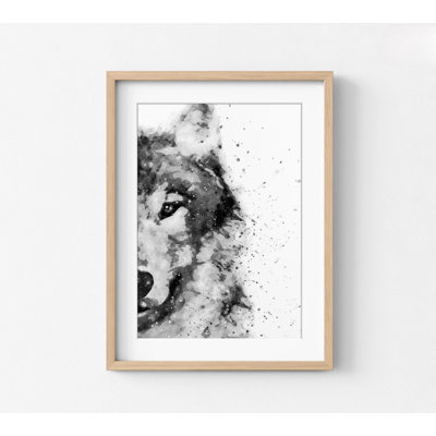 Reproduction d'art loup noir et blanc, aquarelle encadrée, art mural loup, art mural surdimensionné, art mural grand format 12 x 16 po