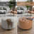 Upholstered Button Tufted Round Ottoman, PU, Orange Brown,Small version