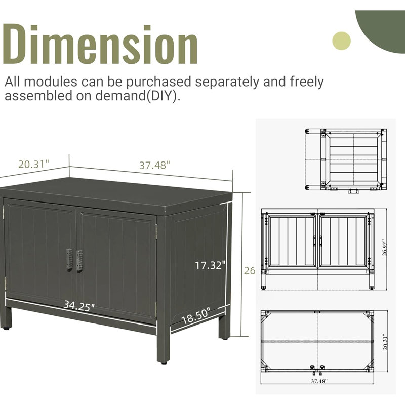 Freestanding Outdoor Kitchen Prep Table With Storage Feature - Grey Aluminum Powder Coated Construction, Spacious Food Area, Protective Cover, Level Feet, Modular Construction Cooking Island Bbq