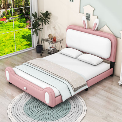 Upholstered Platform Bed with Rabbit-Shape Headboard -  Xiao Hailuo, XHL032207326AEQ-Full