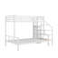 Lit simple superposé au dessus d'un lit double en métal avec escalier de rangement et garde-robe-355142316
