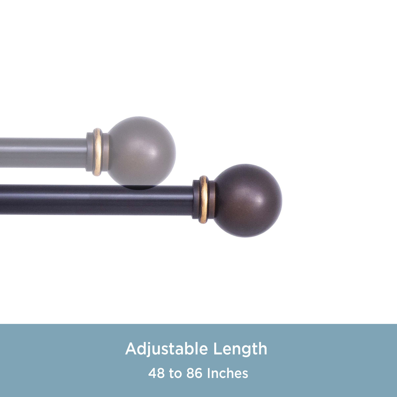 Lowri Ball End Curtain Rod and Holdback Set, 48" - 86", Oil Rubbed Bronze