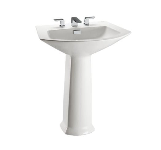 Lavabo de salle de bain piédestal en porcelaine vitreuse avec trop-plein Soiree, Blanc colonial, 4" Centres