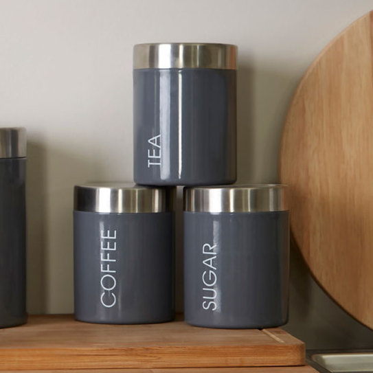 Surrett Metal Jar - Set of 3, Grey