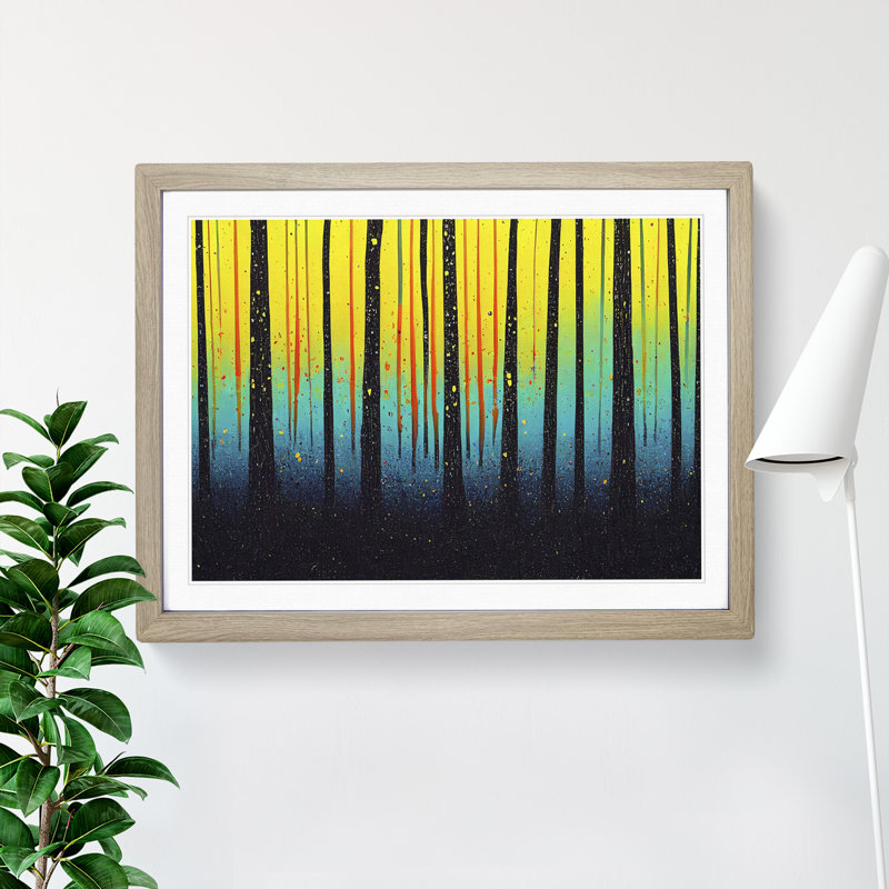 Summer Forest Paint Splatter Vol.5 Abstract - Single Picture Frame Painting, 46cm H x 64cm W x 2cm D, Oak Framed