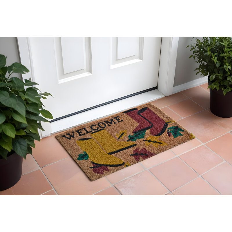 18" X 30" Brown and Red Coir Leaves Welcome Outdoor Spring Door Mat