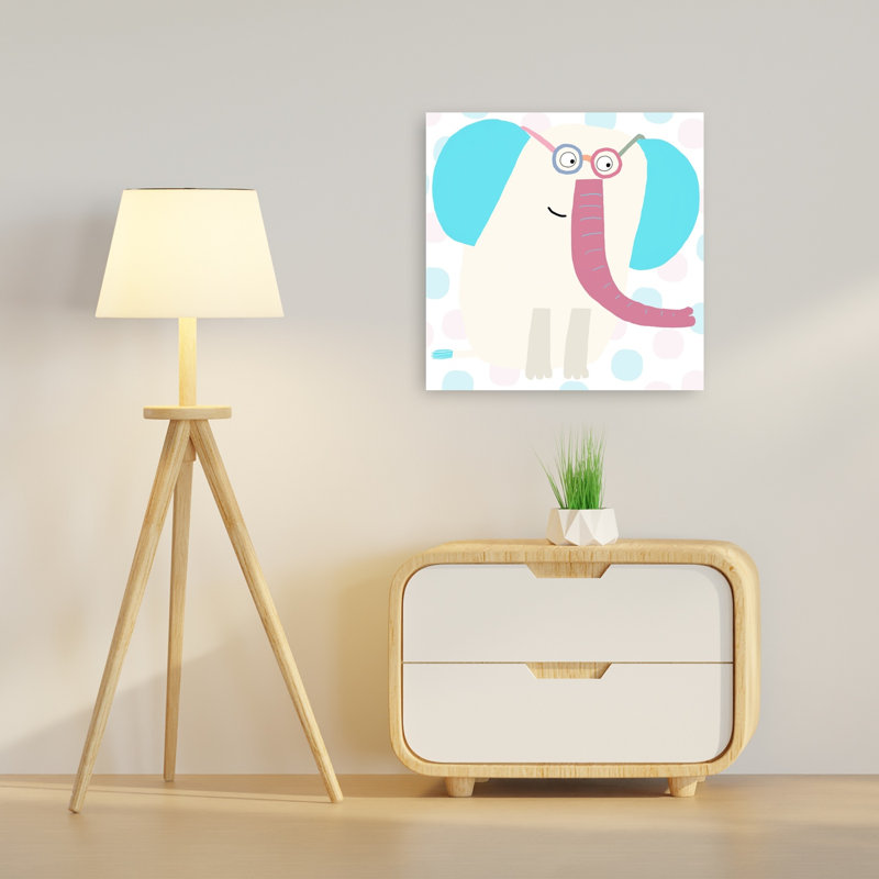 Cute Elephant With Glasses Colorful Playful Contemporary Elephant Wall Art Print 1 Piece Wrapped Canvas Wall Art