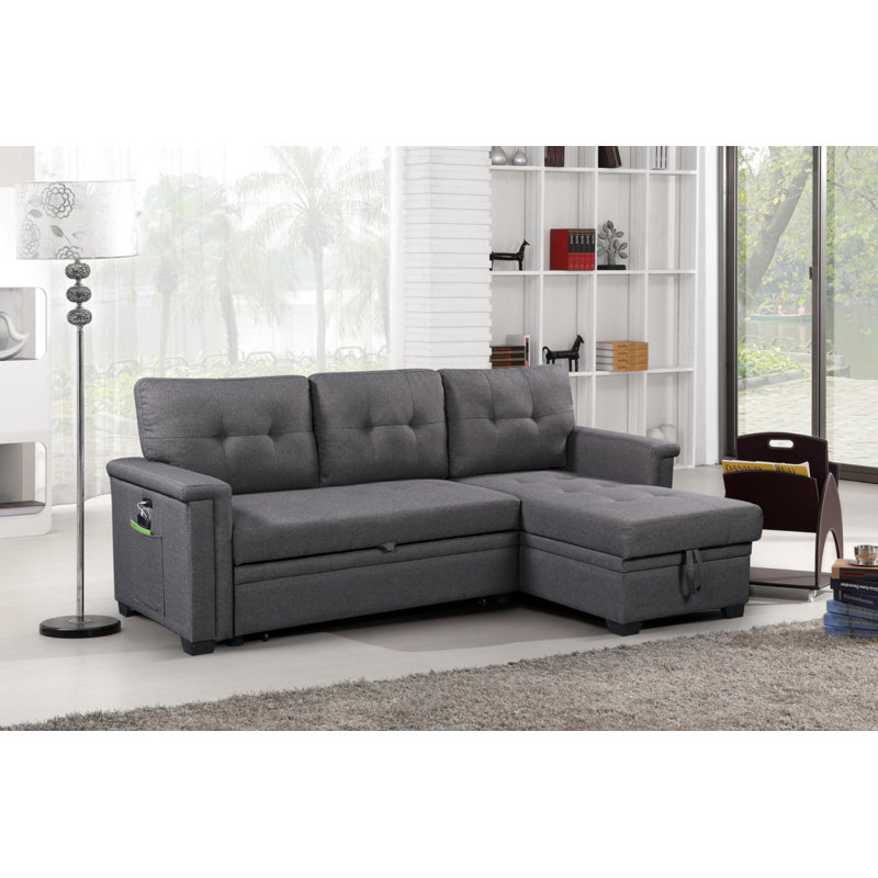 Canapé-lit modulaire réversible gris foncé Ashlyn, Lin gris foncé