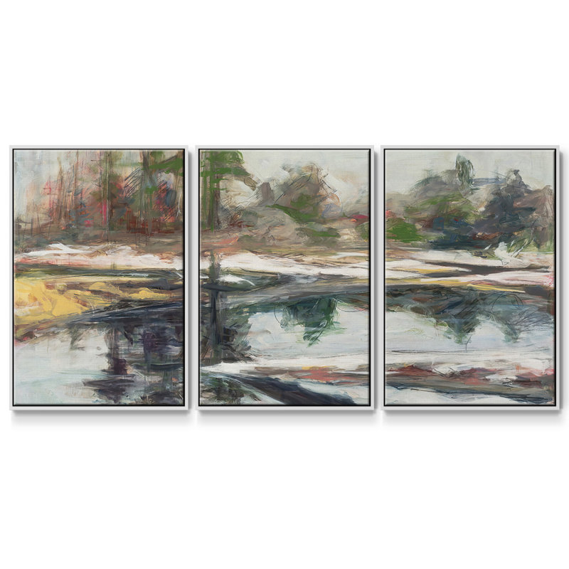 «Quiet Reflection», reproduction sur toile 3 pièces, Blanc, H 36 po x l 75 po x P 2 po