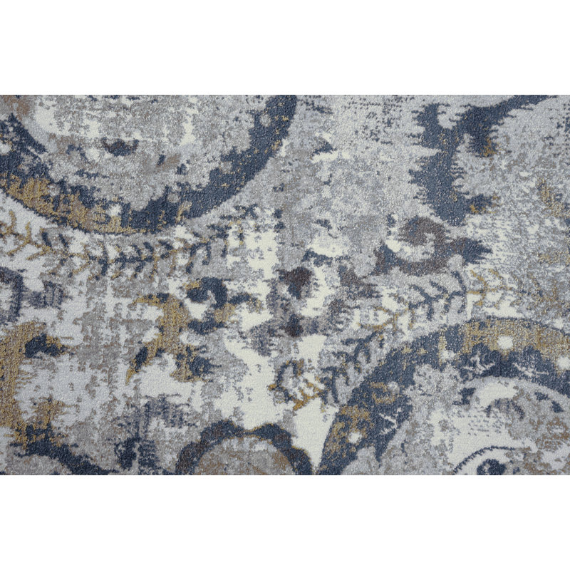 Tapis gris/bleu Shockey, Rectangulaire 3 pi 11 po x 5 pi 6 po