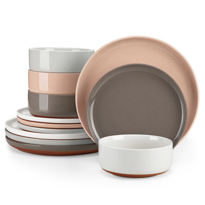12 Pieces Modern Stoneware Dinnerware Set, Service For 4