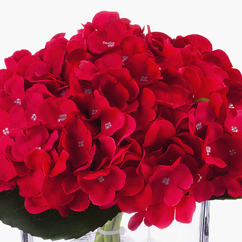 Silk Hydrangea Arrangement in Vase, Red