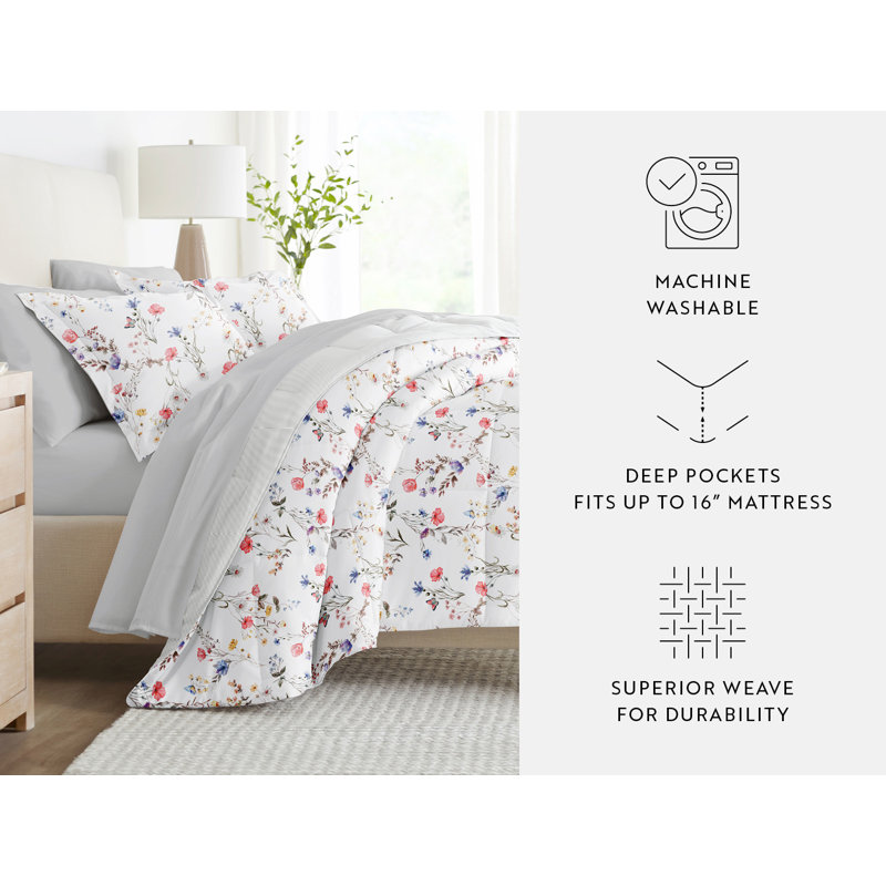 Twin Pink Floral Microfiber Reversible Comforter Set