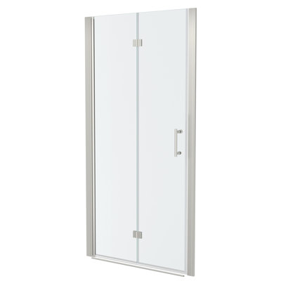 Porte de douche pliante sans cadre de 81 cm (32 pouces) en verre trempé, fini argent brossé