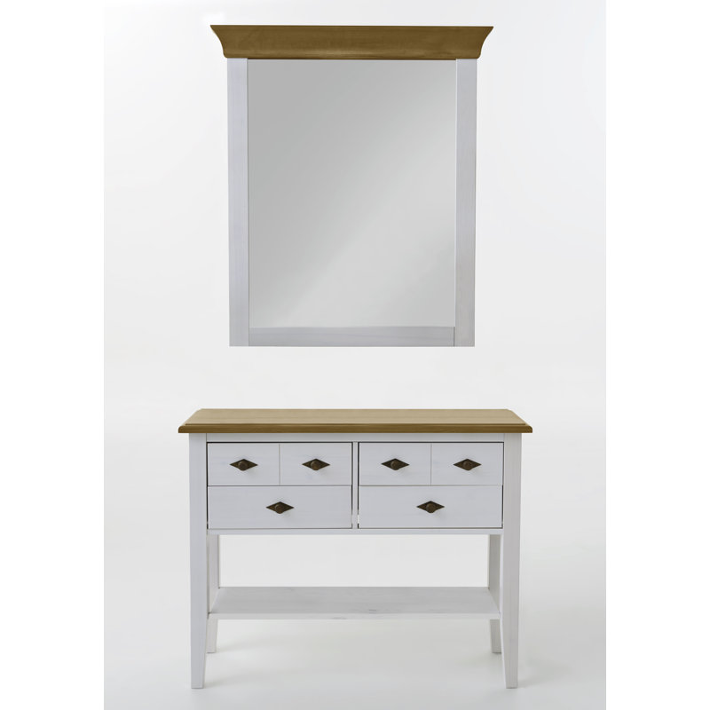 Kelly Wood Wall Mirror, White/Leach-coloured, 107cm H x 85cm W x 8cm D