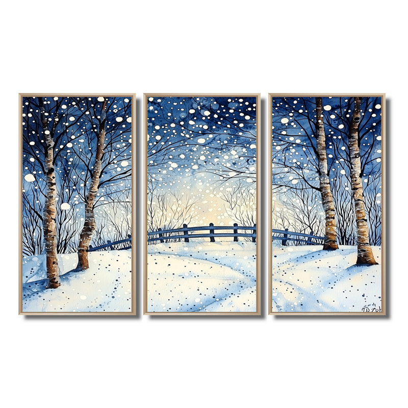 «Road to the Park In Winter I», ensemble de reproductions d'art mural paysage d'hiver, H 40 po x l 60 po, Naturel