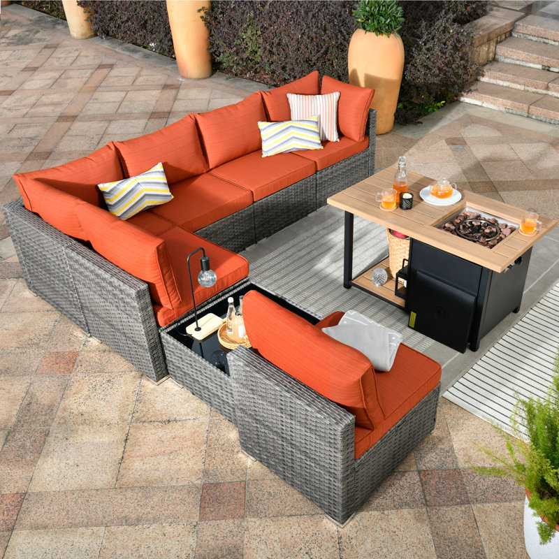 Aliva 6 - Person Modular Patio Conversation Set with Cushions, Orange