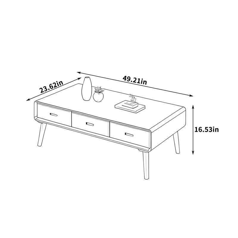 Table basse en bois de frêne massif avec poignées encastrées
