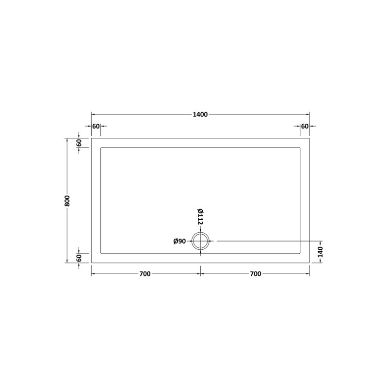 Pearlstone Shower Tray in White, 140cm H x 80cm W x 4cm D