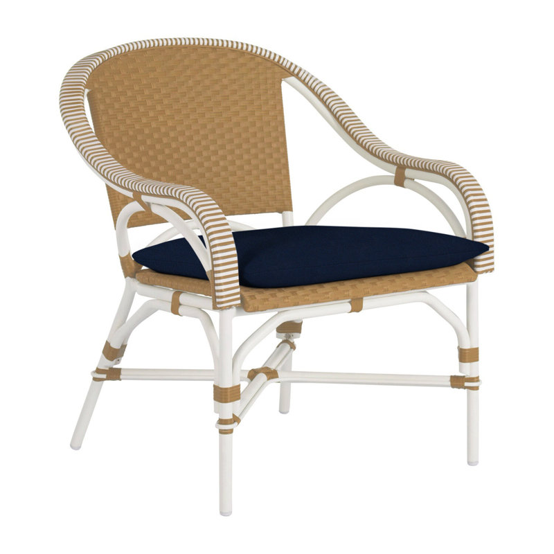 Savoy Patio Chair with Cushions, No Welt, Rollo Chambray, Chalk/White/Navy