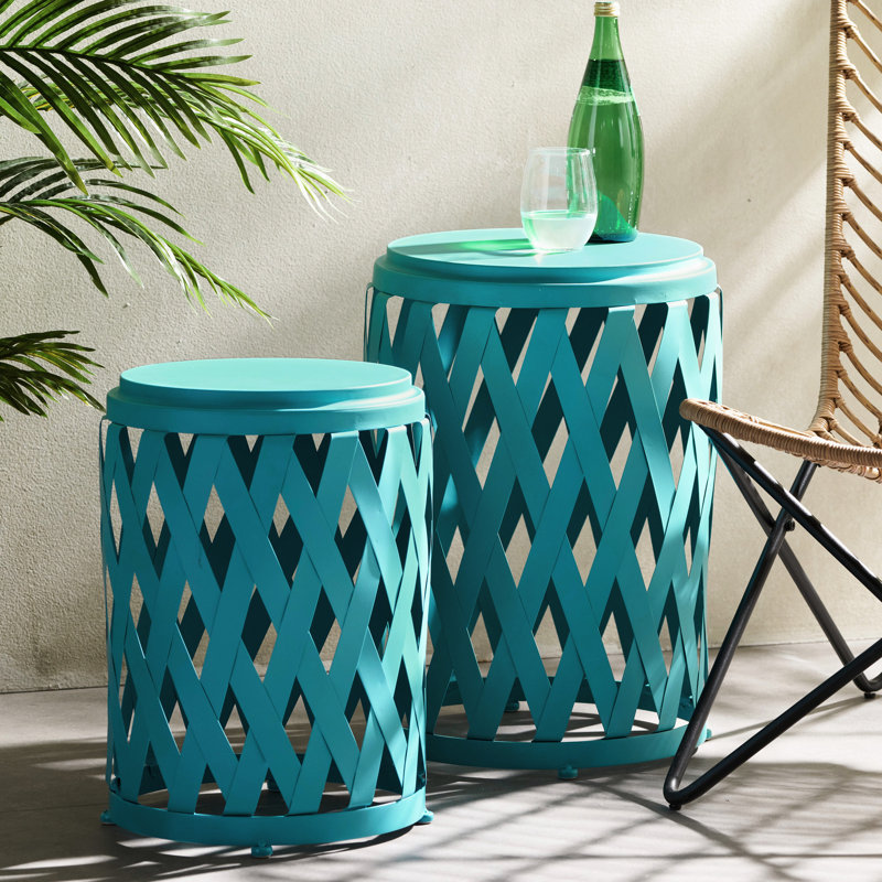 Tables d'appoint de patio en fer léger sarcelle mat, 2 accessoires de patio sarcelle, léger, patio, 2