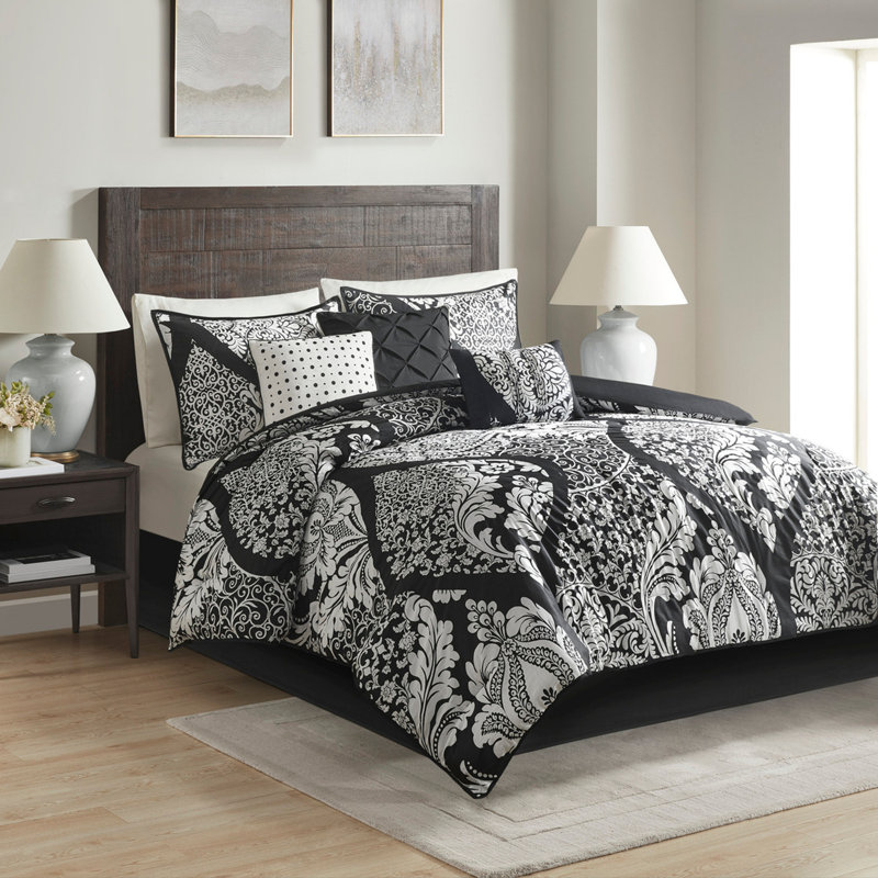 Ensemble d'édredon en coton 7 pièces pour grand lit noir, Black, Queen Comforter + 6 Additional Pieces