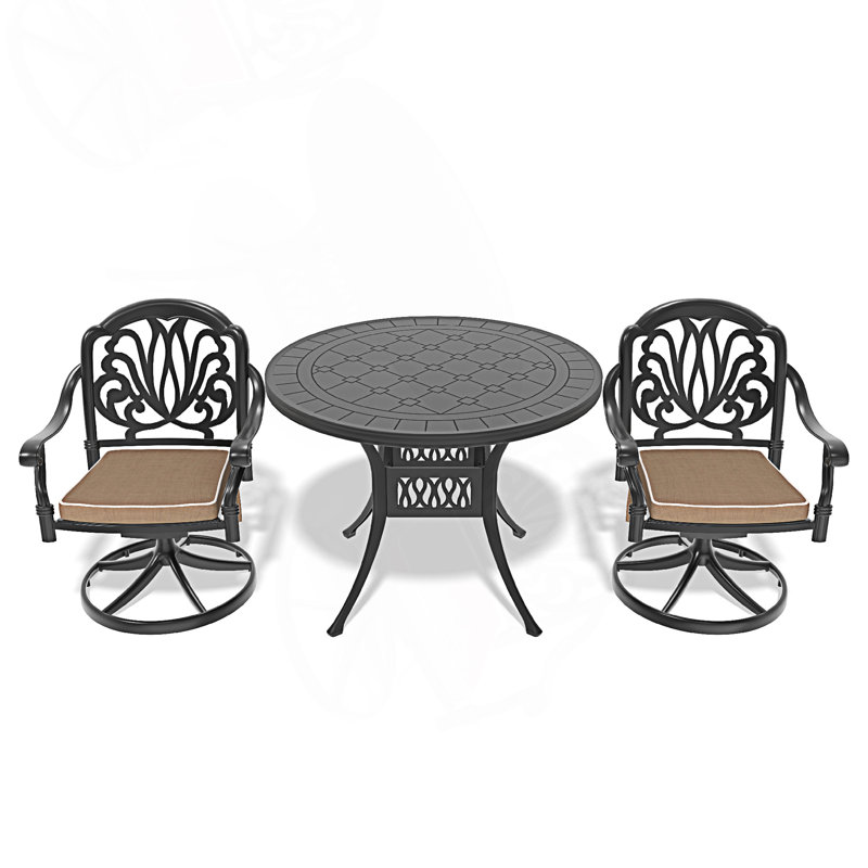 3-Piece All-Weather Cast Aluminum Dining Set, Include 2 Swivel Chairs And 39.37" Round Table, 3 Pieces: Table, 2 Chairs