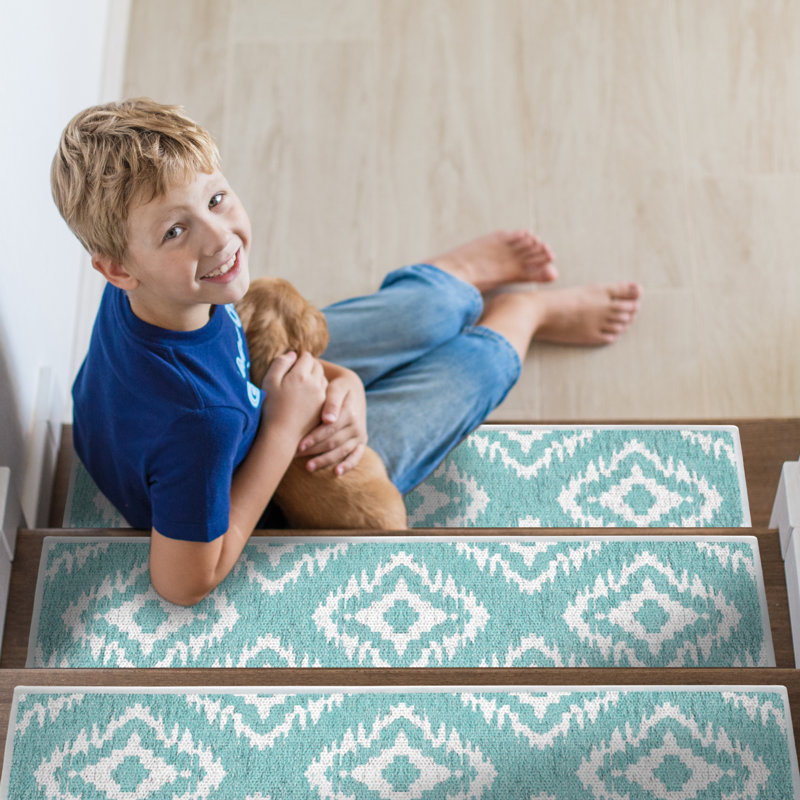 Tapis d'escalier intérieur antidérapant Osnabrock, Bleu sarcelle clair, 15 Piece Included