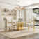 70.08" Rectangular Faux Marble Top Pedestal Dining Set