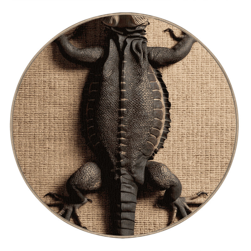 Washable Monitor Lizard Wildlife Area Rug, Round 5'