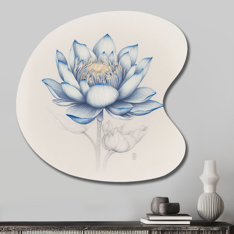 Art mural en métal rétro en forme de lotus bleu rétro II, H 27 po x l 27 po