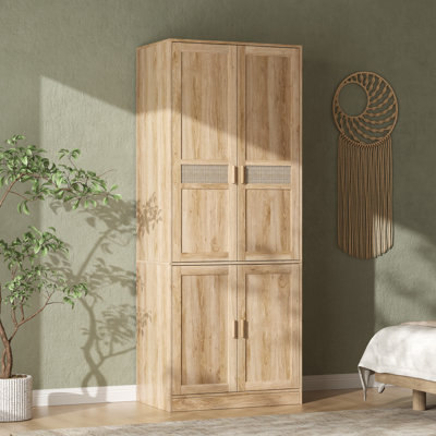 Armoire en rotin de 200 cm de haut avec portes et étagères vitrées, armoire haute de 80 cm de large x 50 cm de profondeur.