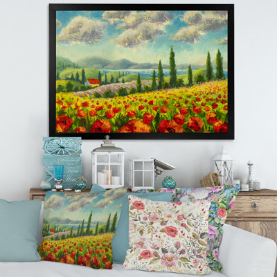 «Beautiful Landscape With Poppies Flowers In Italy», reproduction sur toile