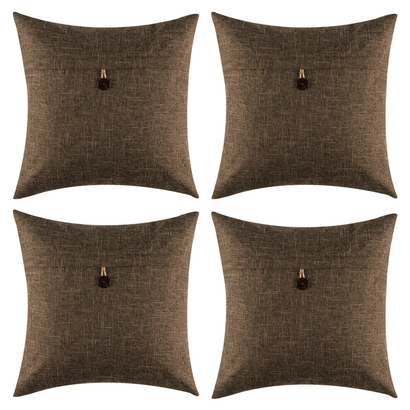 Housses de coussin rétro à un bouton, Brun foncé, H 18 po x l 18 po x P 1 po, Housse de coussin seulement - sans coussin
