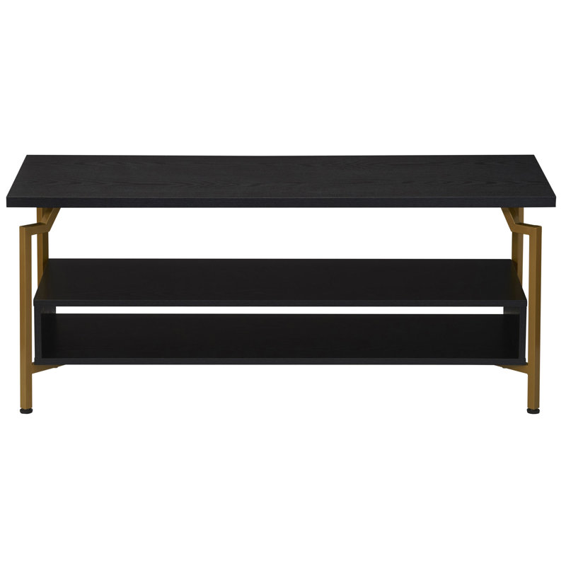 Crown Oak TV Console with Iron Base, Black/Gold