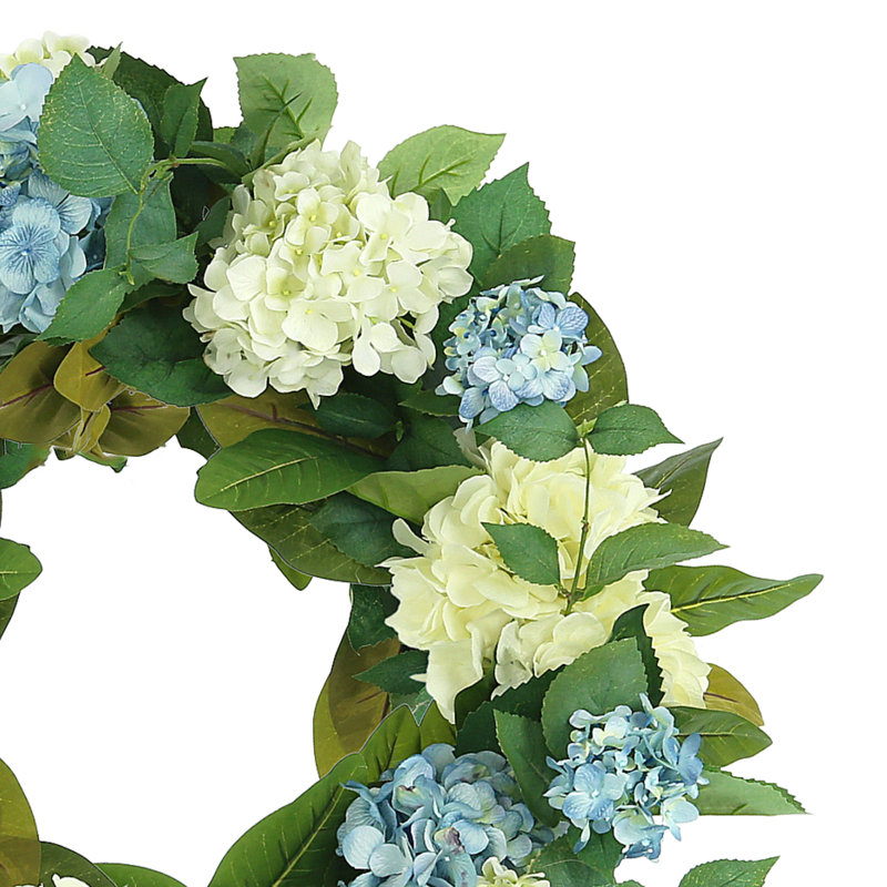 27" Assorted Hydrangea Wreath With Magnolia Leaves