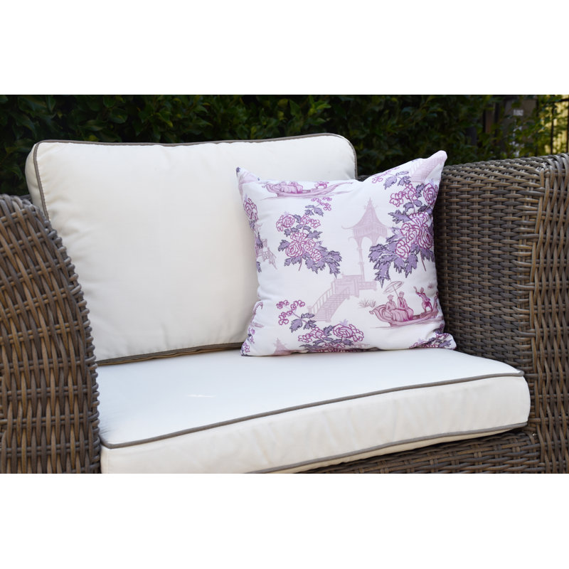 Housse de coussin d'extérieur carré à motif floral Palm Beach, Mauve, 20 po x 20 po