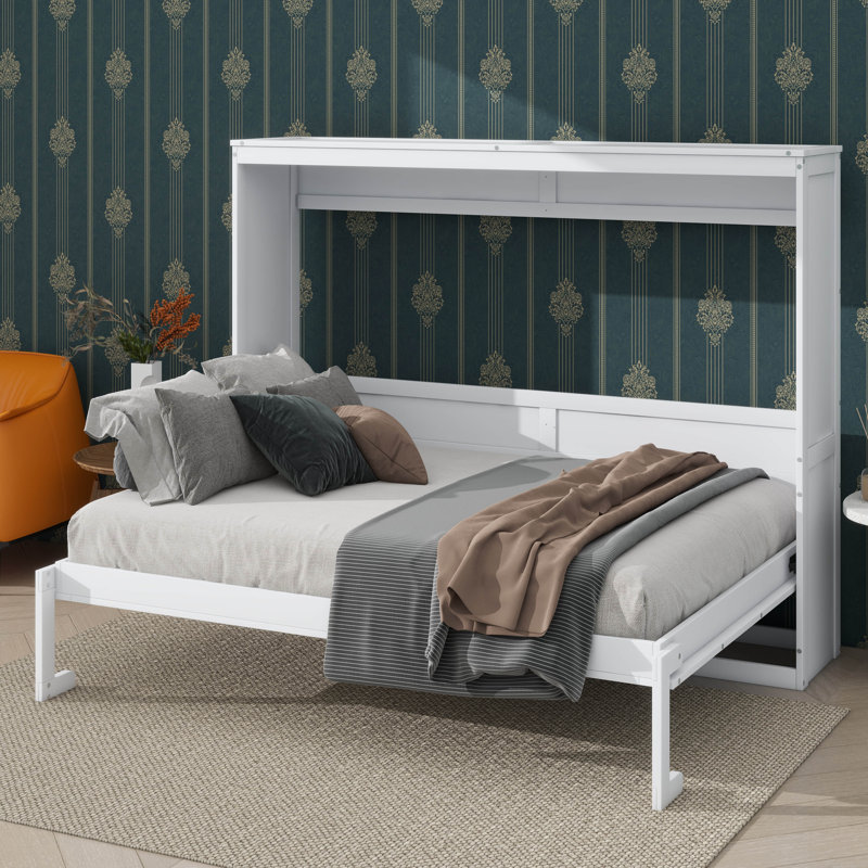 Lit mural moderne convertible pour petites chambres, Lit double, Blanc